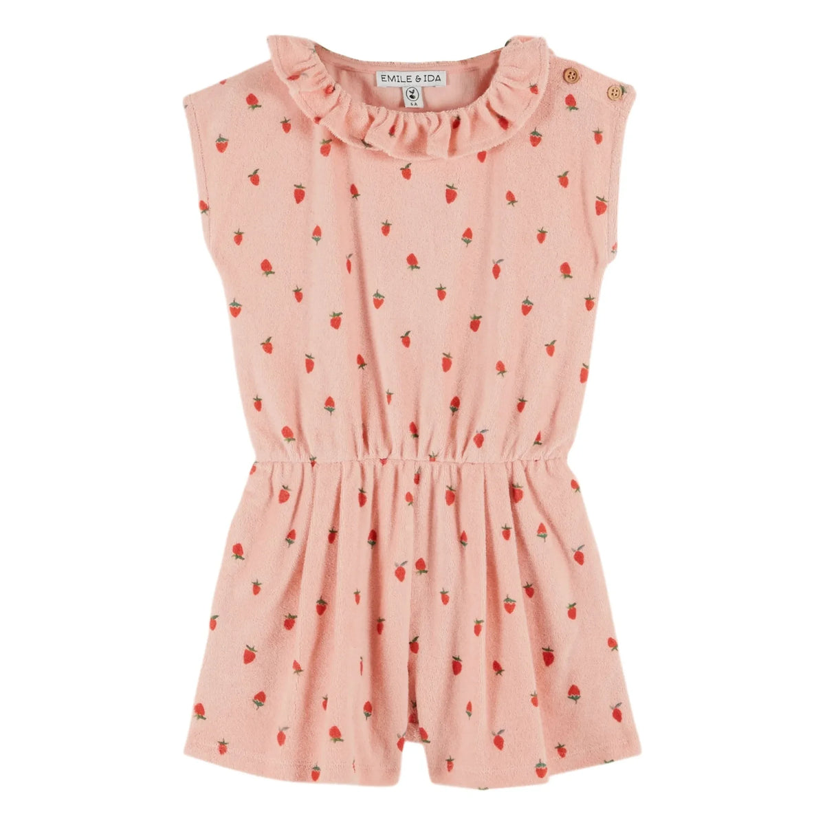 Emile et Ida - Strawberry Organic Cotton Towel Romper | Pink