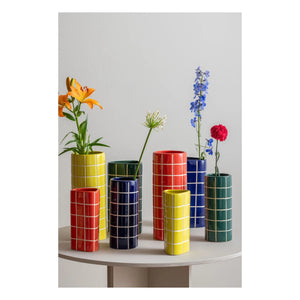 Present Time - Retro Tiles Round Vase | Yellow