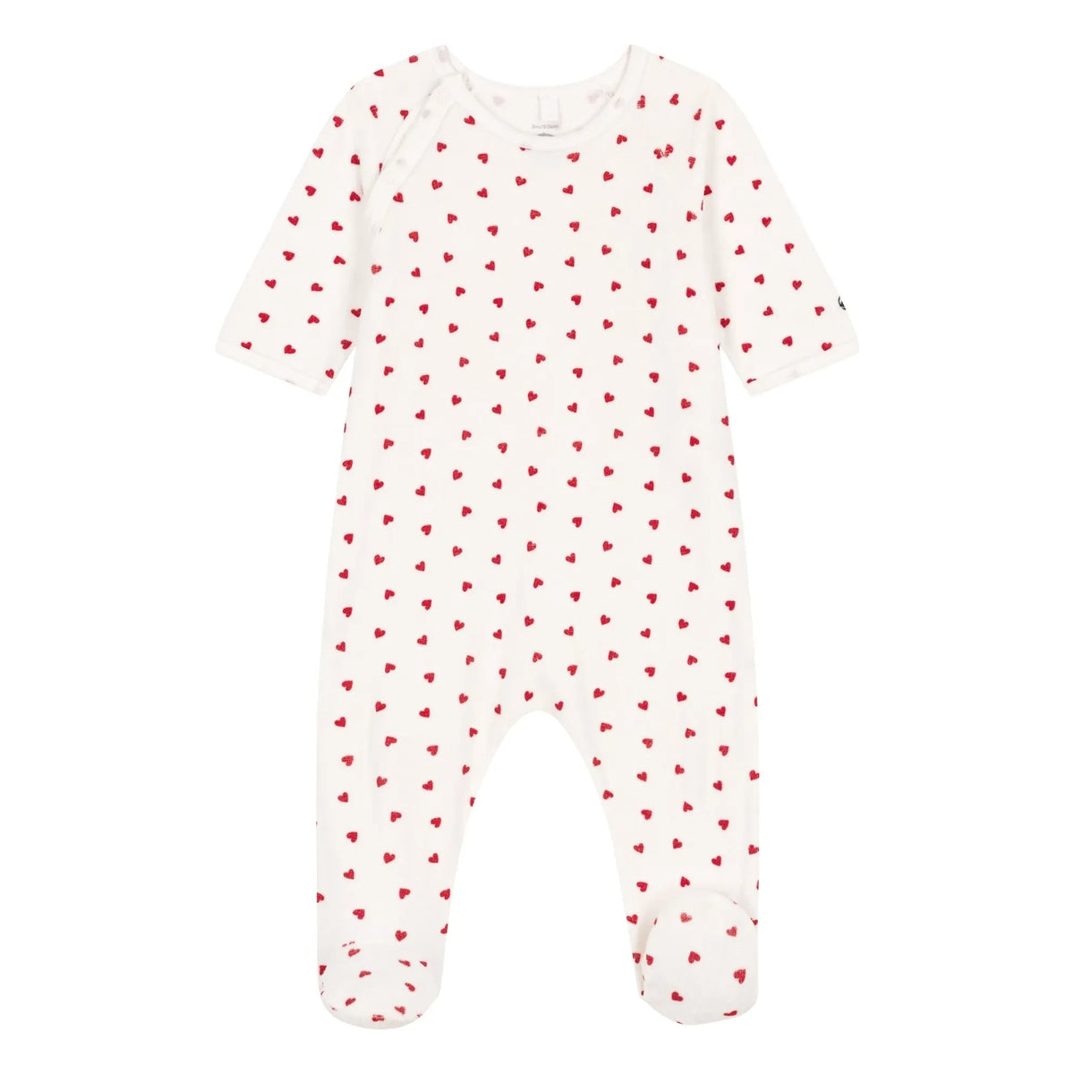 Petit Bateau - Organic Cotton Velvet Heart Pajamas | White