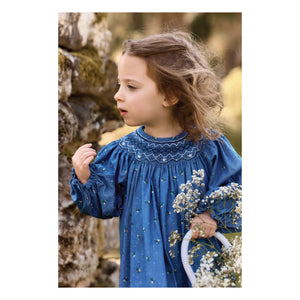 Tartine et Chocolat - Flower Bouquet Gathered Dress | Dark Blue