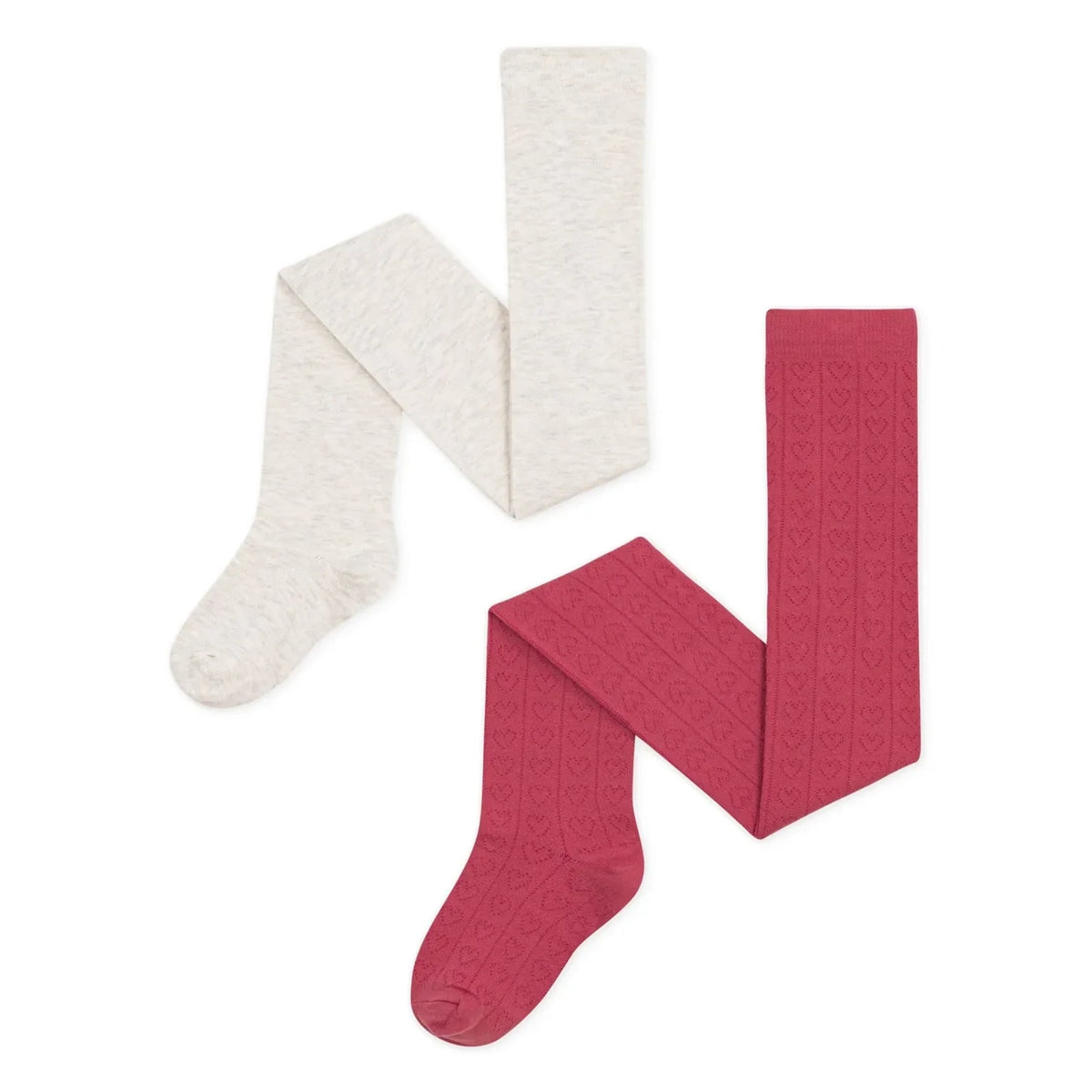 Petit Bateau - Organic Cotton Patterned Heart 2 Pair Tights Set | Grey Beige