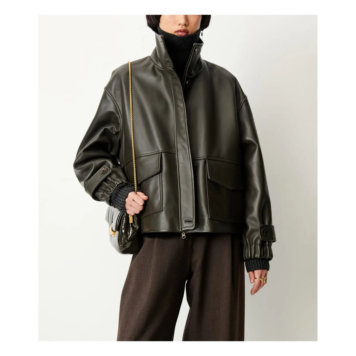 Sessùn - Alvann Leather Jacket | Dark Khaki