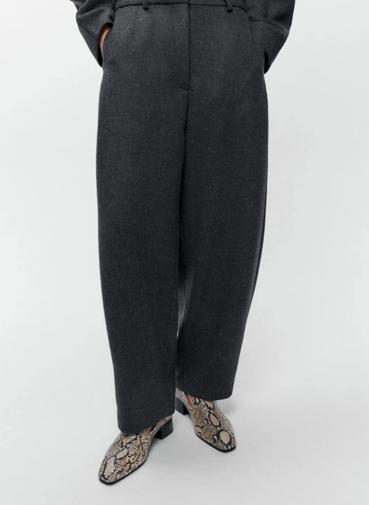 Cordera - Curved Wool Trousers | Charcoal Grey