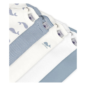 Petit Bateau - Set of 5 Organic Cotton Whale Bodysuits | Blue