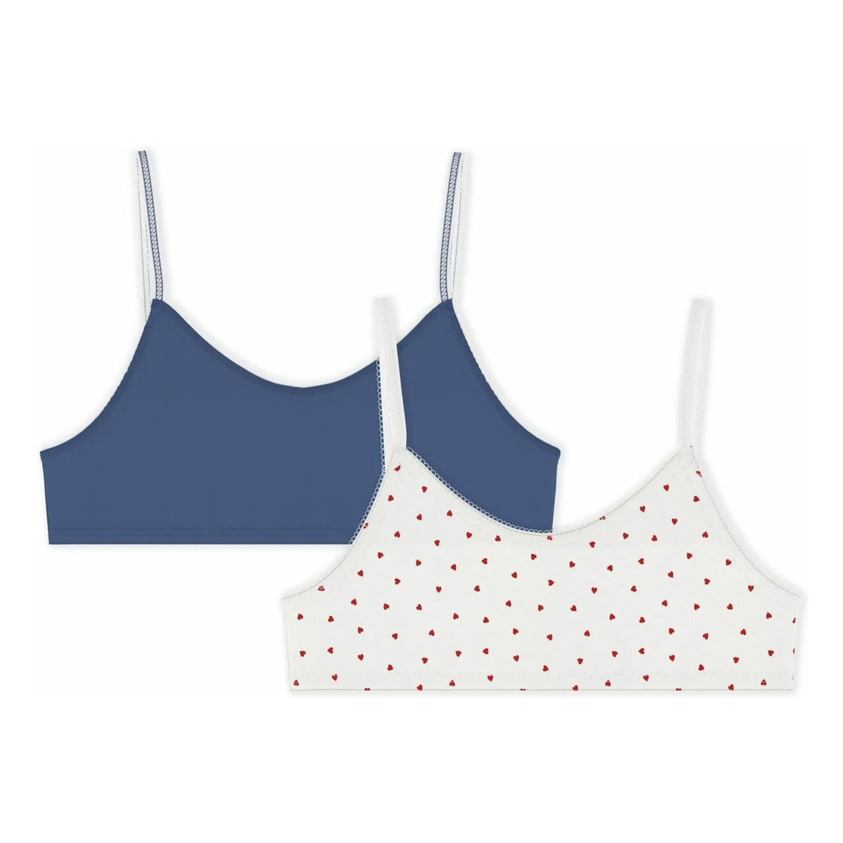 Petit Bateau - 2-Pack Organic Cotton Heart Bra Set | White