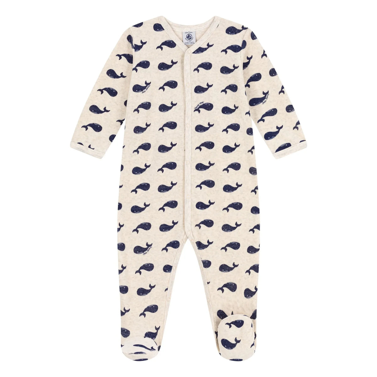Petit Bateau - Velour Whale Sleepsuit | Gray Melange
