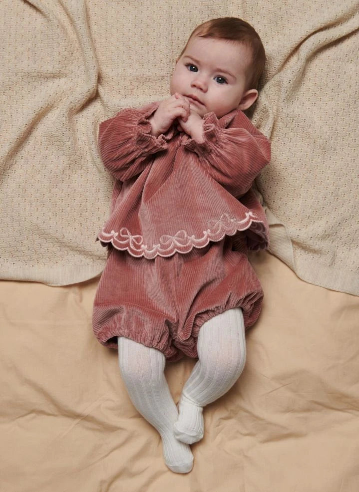 Copenhagen Colors - Embroidered Blouse and Ribbed Velvet Organic Cotton Bloomer Set | Dusty Pink