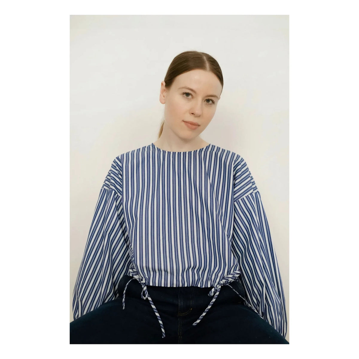 The Tiny Big Sister - Striped, Balloon Sleeve Blouse | Navy