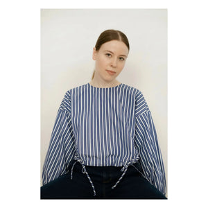 The Tiny Big Sister - Striped, Balloon Sleeve Blouse | Navy