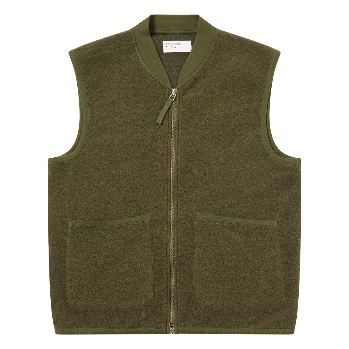 Universal Works - Zip Sleeveless Wool Vest | Khaki