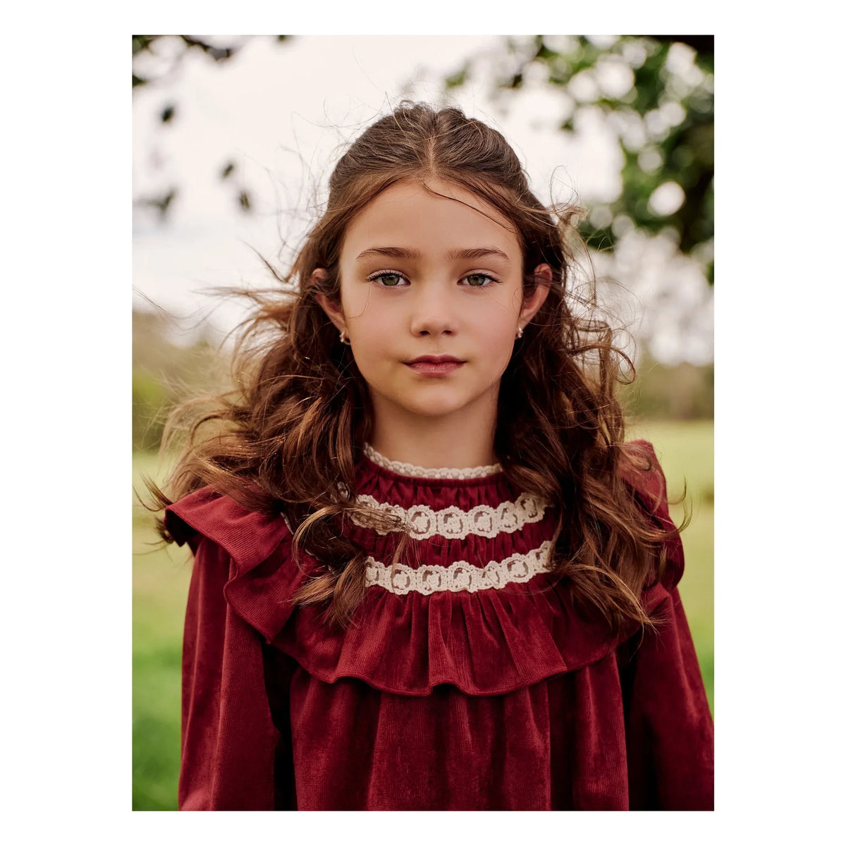 petite Amalie - Lace Ruffle Collar Dress | Cherry Red