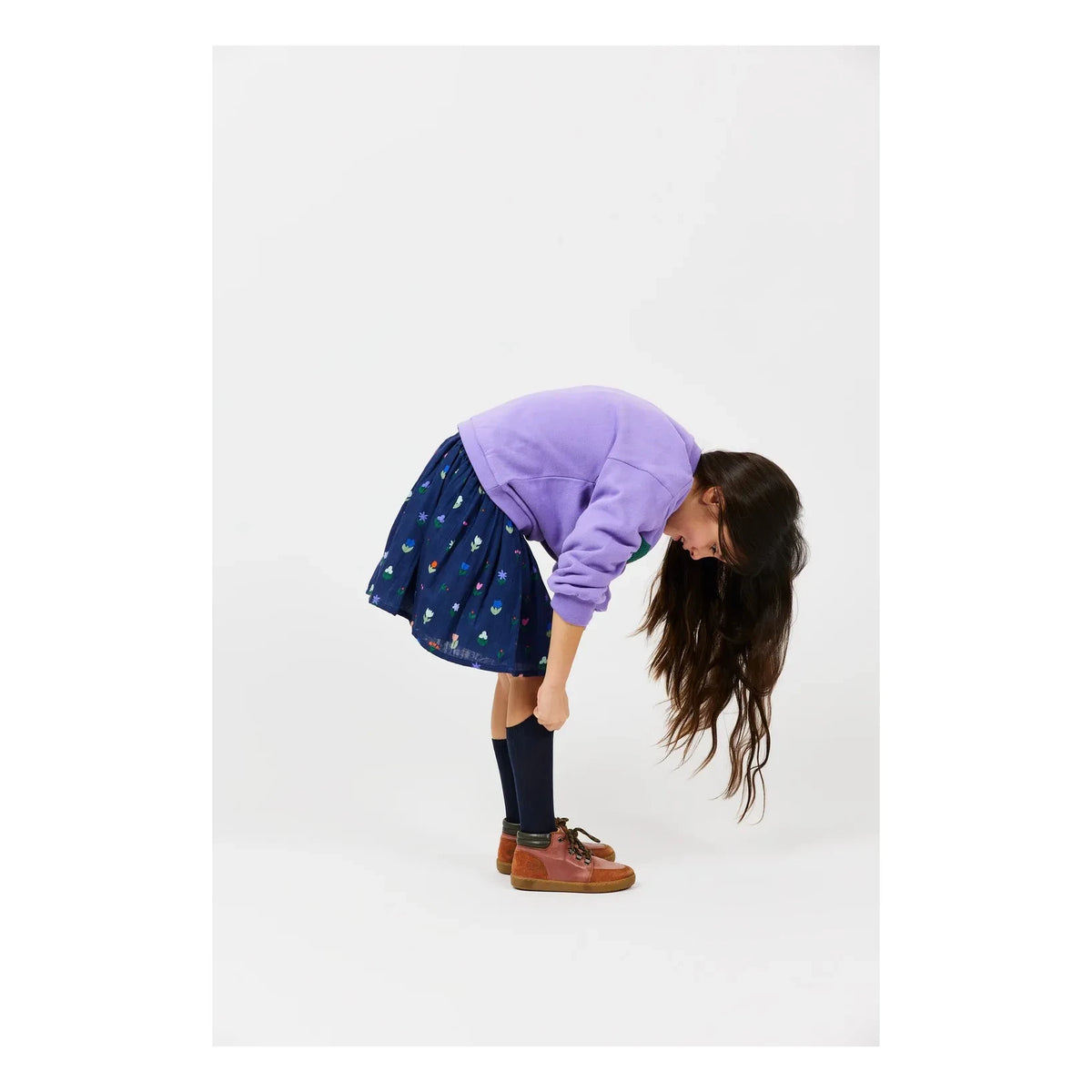 Arsène et Les Pipelettes - Organic Cotton Floral Print Skirt | Dark Blue