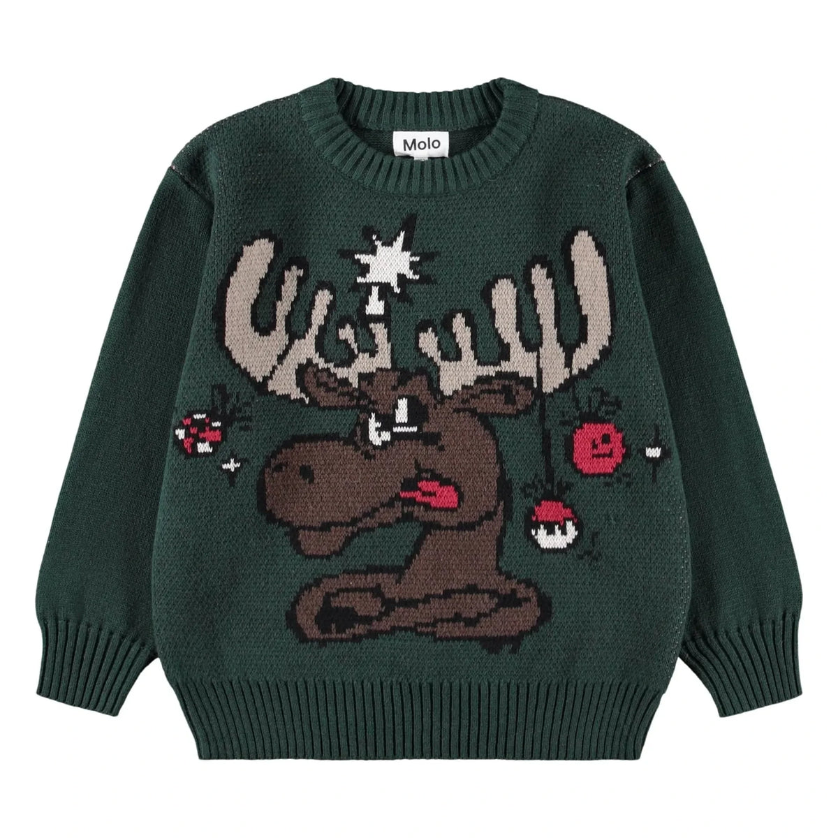 Molo - Bello Smiley Christmas Sweater | Chrome Green