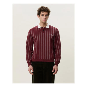Les Deux - Signature Striped Polo Shirt | Burgundy