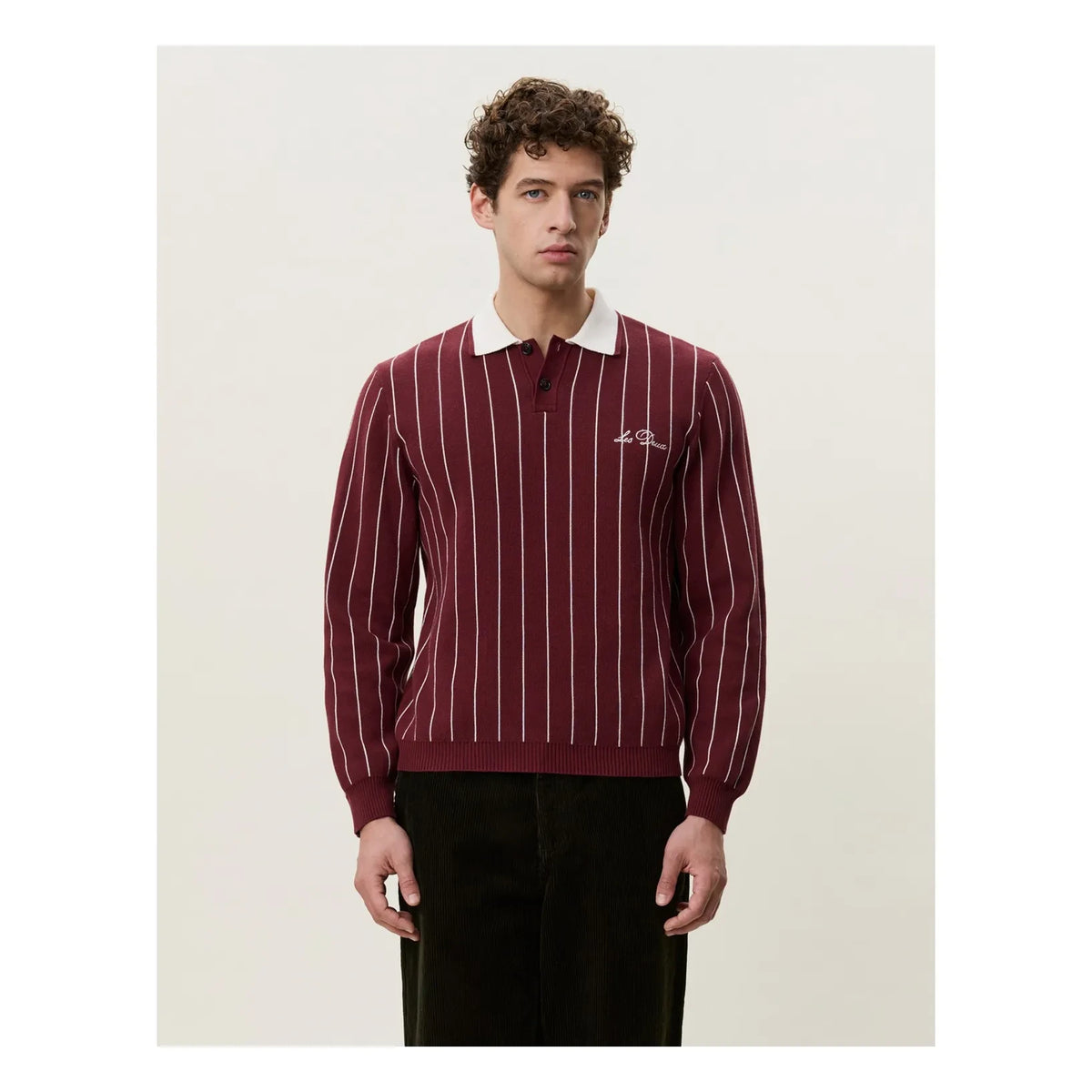 Les Deux - Signature Striped Polo Shirt | Burgundy