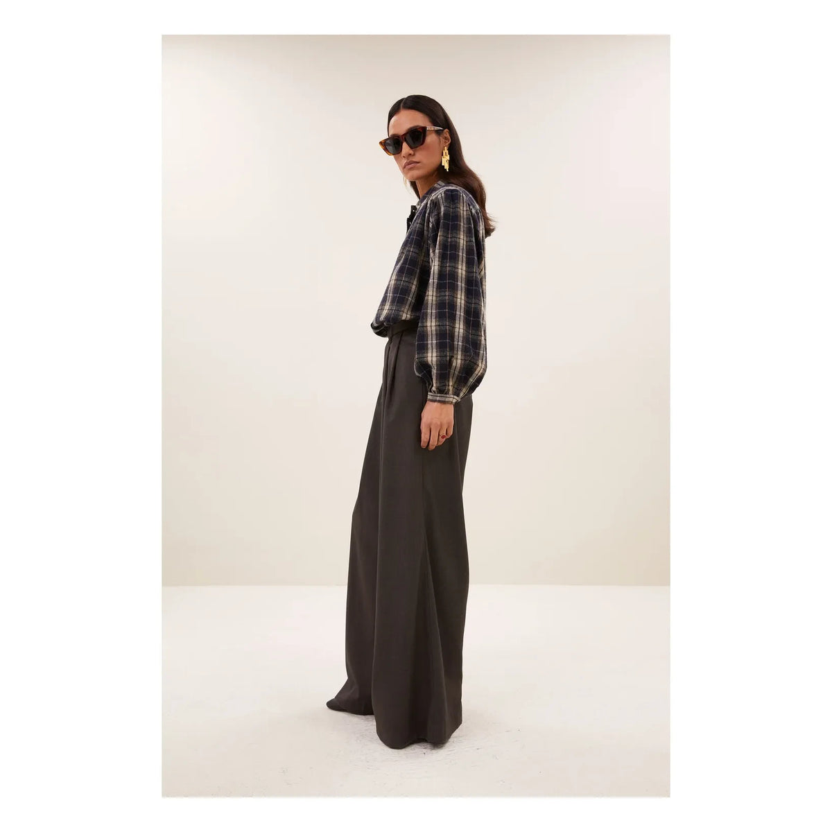 By Bar - Jacquard Checkered Blouse | Navy