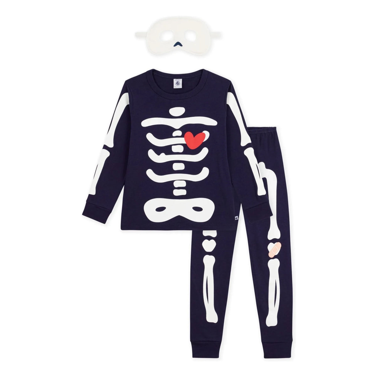 Petit Bateau - Organic Cotton Skeleton Pajama and Mask Set | Midnight Blue