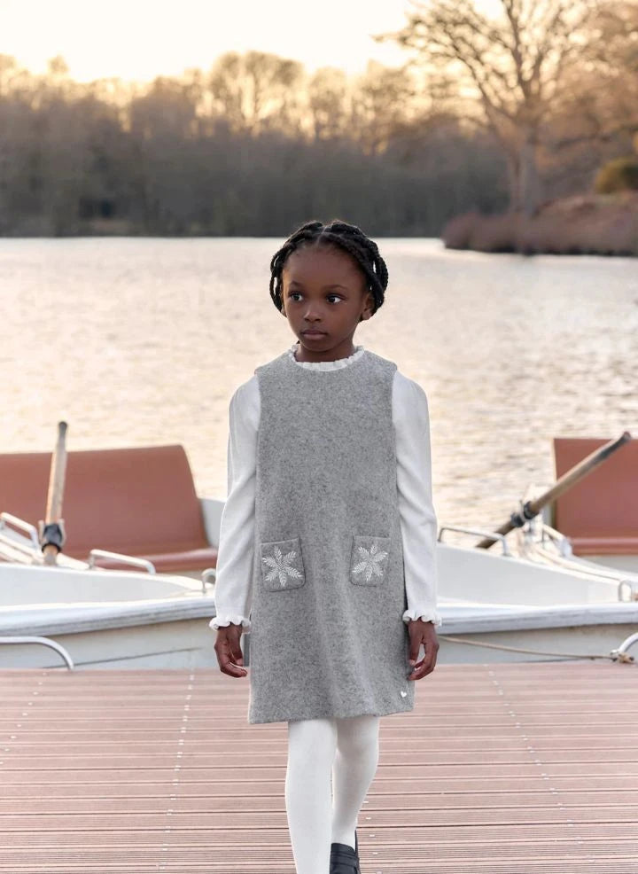 Tartine et Chocolat - Wool Dress with Pocket Detail | Grey Mélange