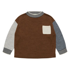 FUB - Color Blocked Merino Wool Sweater | Brown