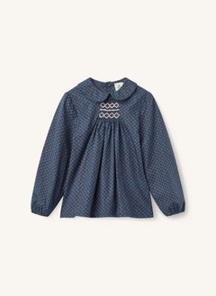 Copenhagen Colors - Organic Cotton Floral Gathered Blouse | Navy
