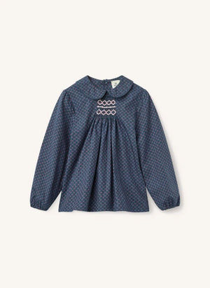 Copenhagen Colors - Organic Cotton Floral Gathered Blouse | Navy