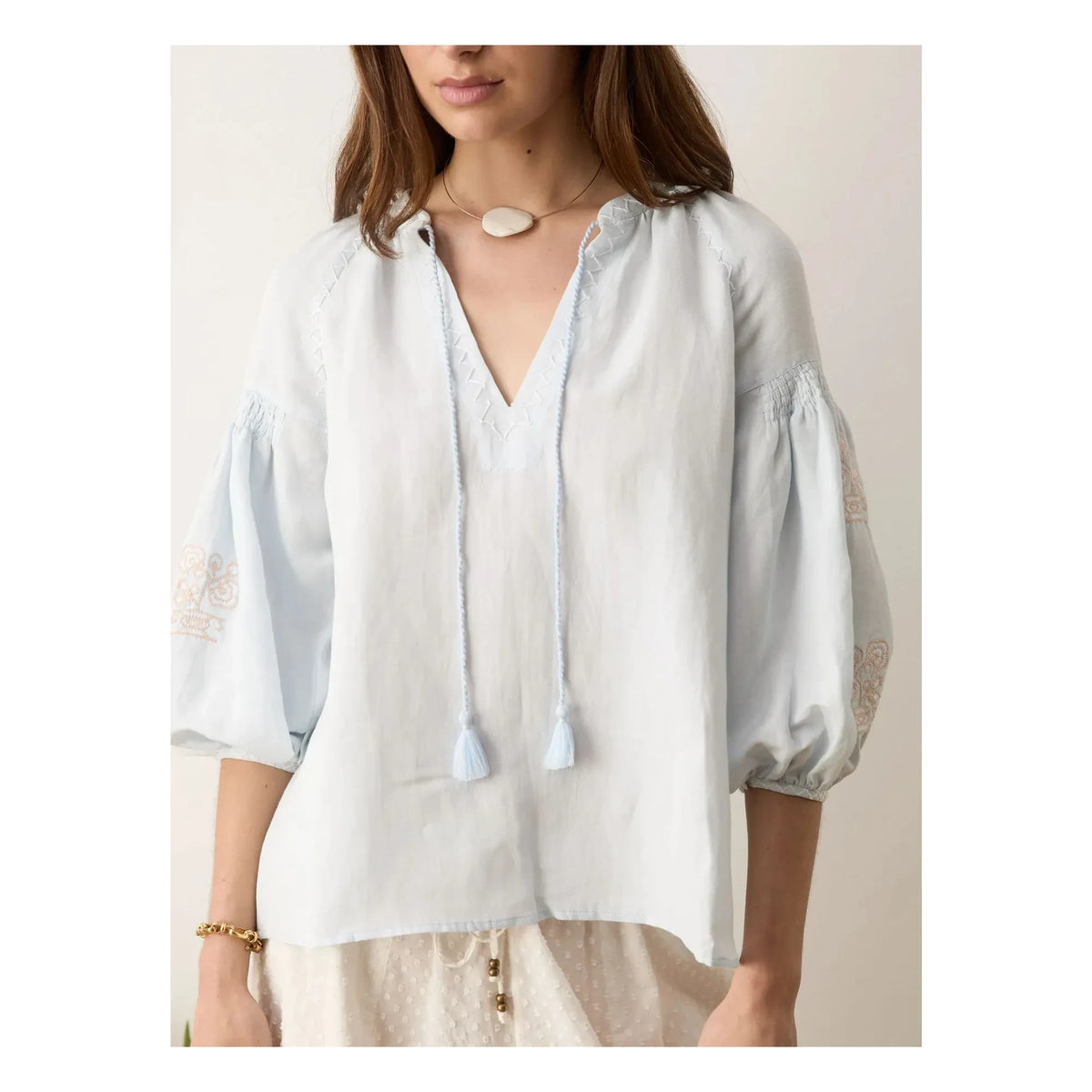 Boteh - Melissa Cotton Embroidered Blouse | Light blue