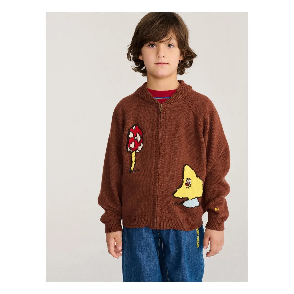 Bobo Choses - Mushroom Wool Zipper Vest | Brown