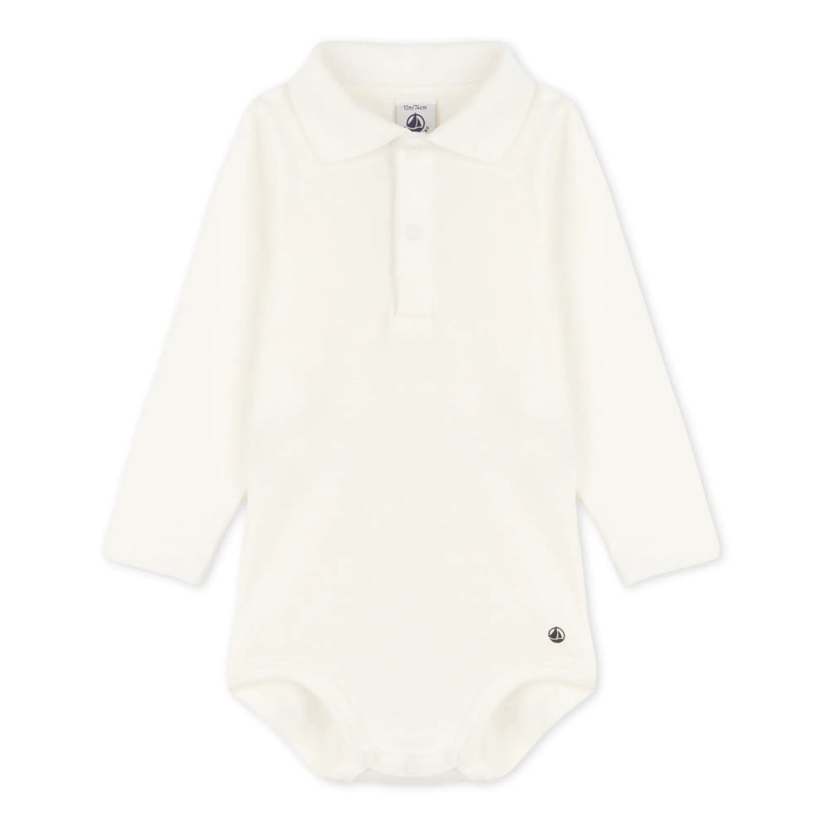 Petit Bateau - Ceddy Organic Cotton Polo Neck Baby Bodysuit | White
