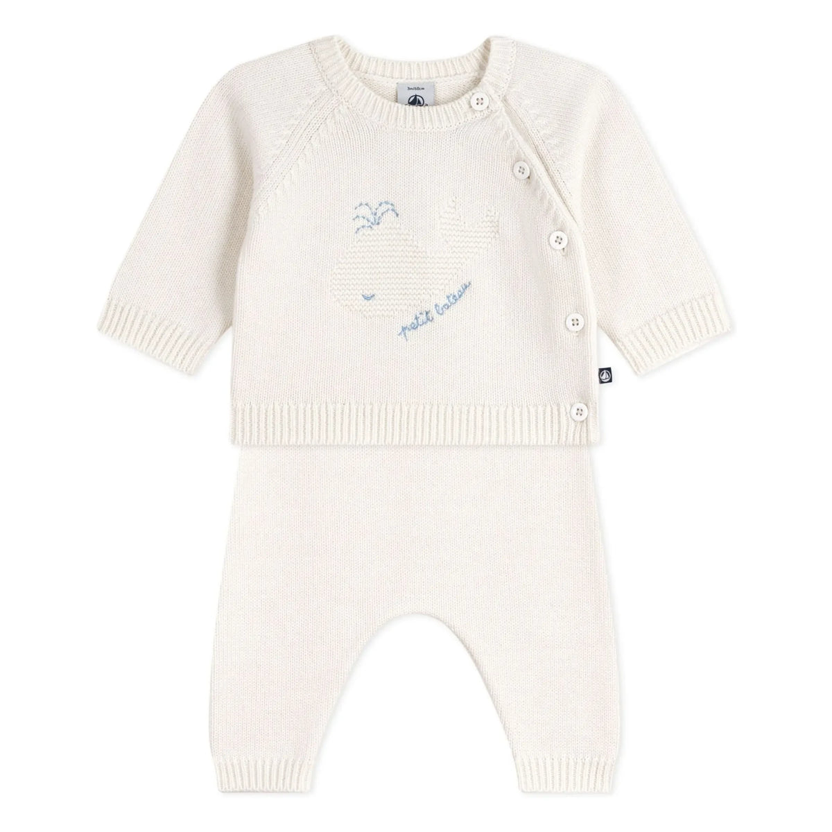 Petit Bateau - Whale Wool Sweater and Pants Set | White