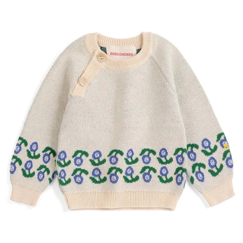 Bobo Choses - Organic Cotton Floral Sweater | Ecru