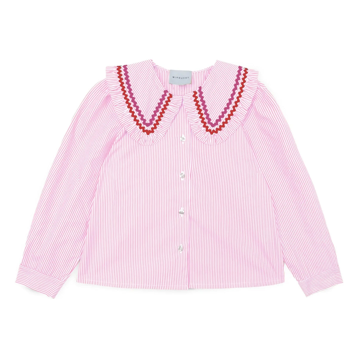 Mipounet - Nadine Striped Blouse, Claudine Collar | Light Pink