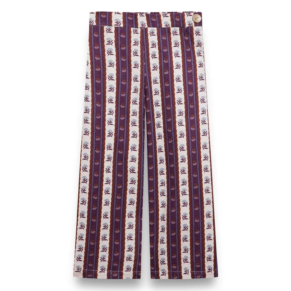 birinit - Montal Flower Patterned Striped Trousers | Purple