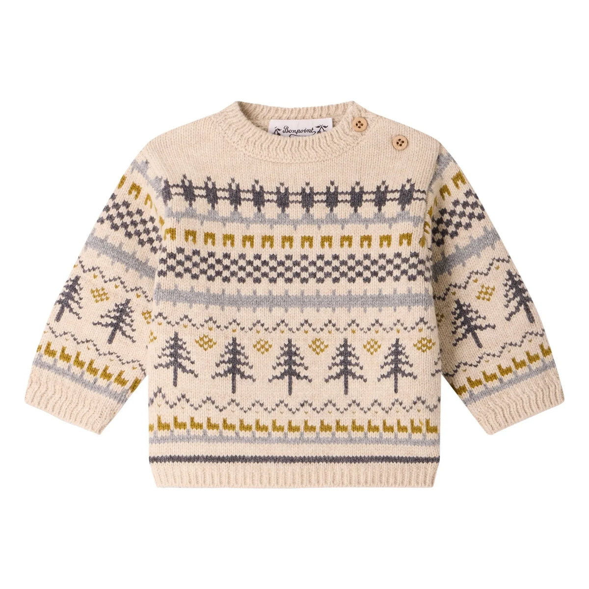 Bonpoint - Chiné Dalmire Jacquard Winter Wool Sweater | Natural