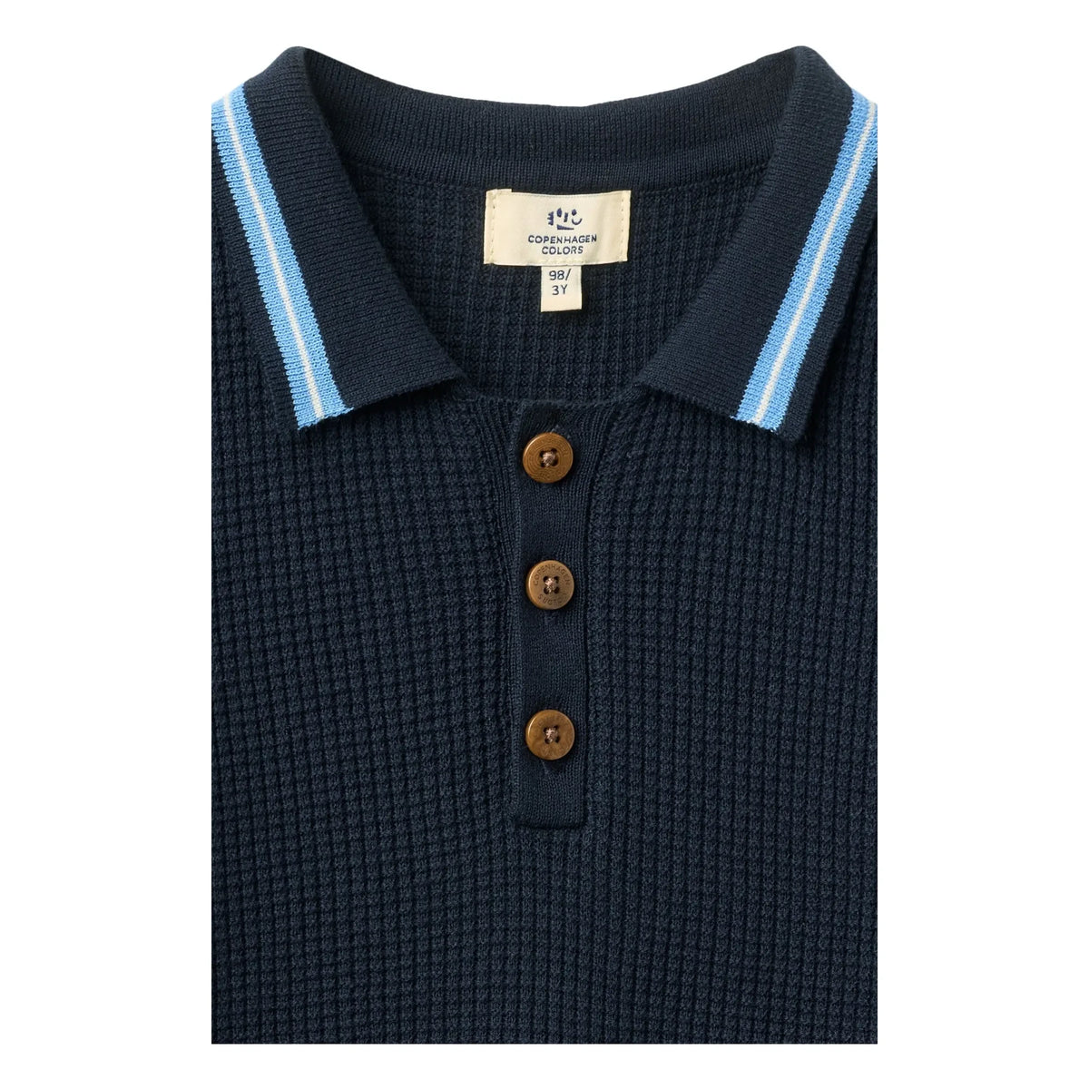 Copenhagen Colors - Ribbed Contrast Striped Organic Cotton Polo T-Shirt | Navy Blue