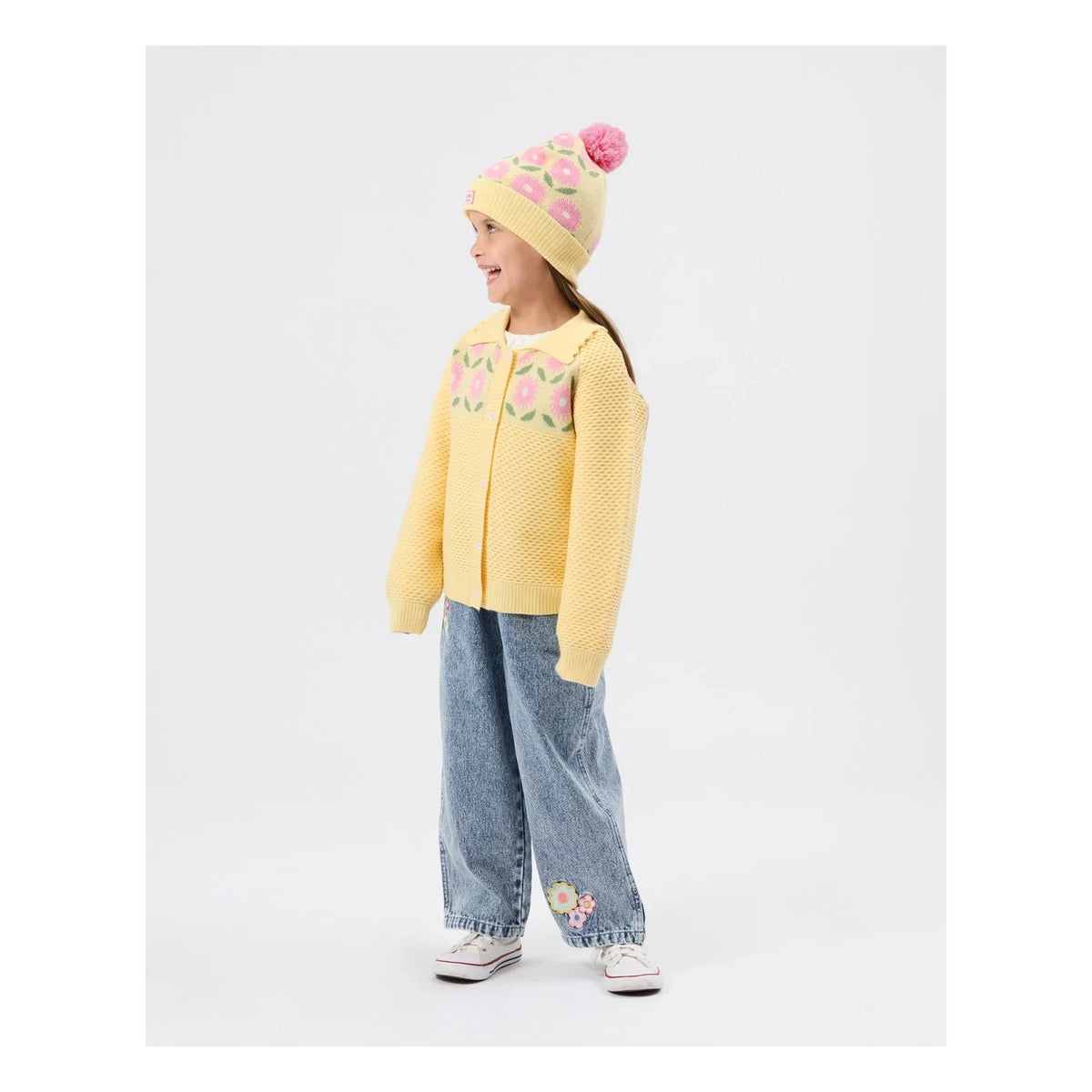 Goldie + Ace - Pale Yellow Floral Cardigan