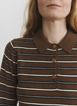 FUB - Long Sleeve Striped Polo T-Shirt