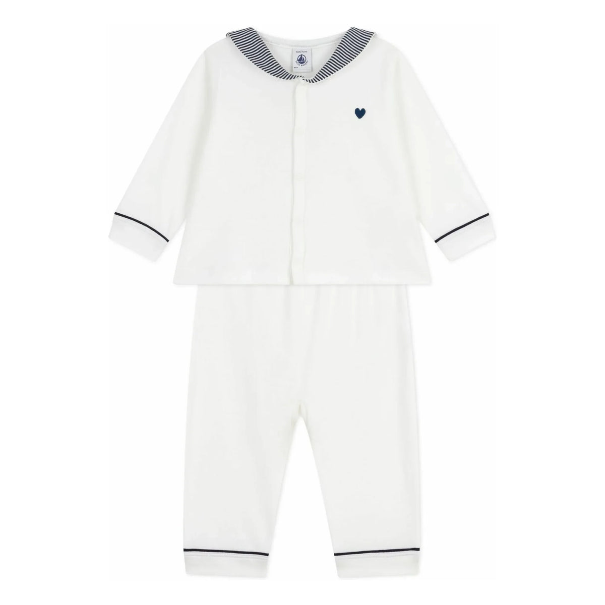 Petit Bateau - Striped Collar Organic Cotton Pajamas | White