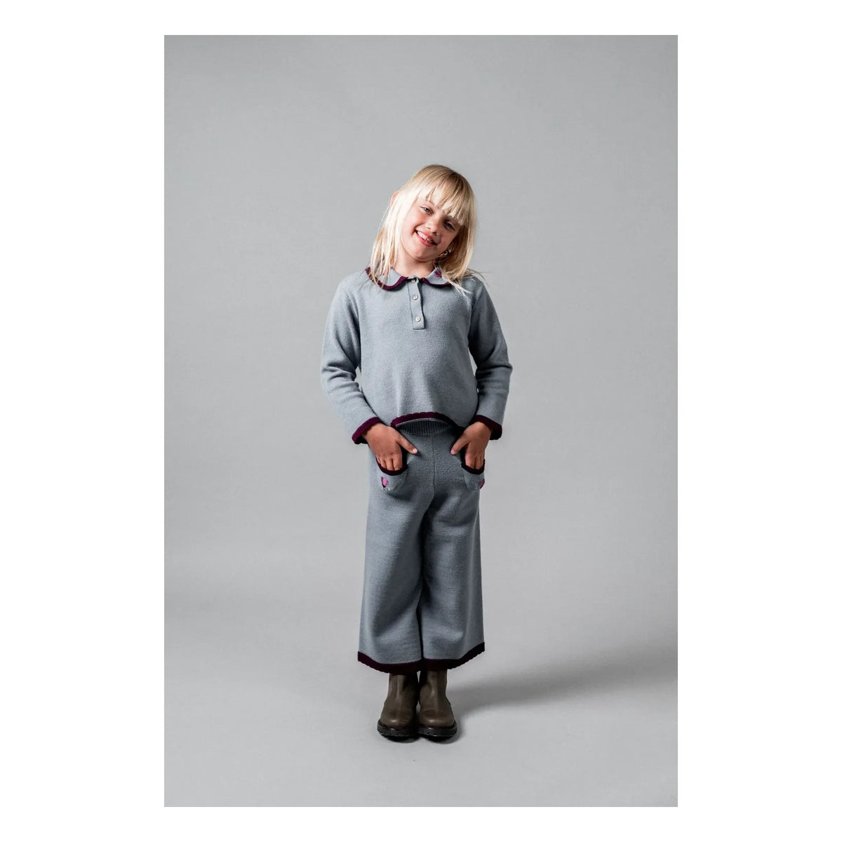 birinit - Embroidered Pocket Knit Pants | Grey Blue