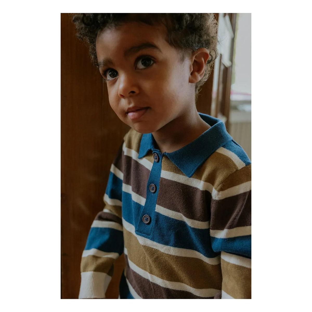 Fliink - Benny Striped Organic Cotton Polo Neck Sweater | Ecru
