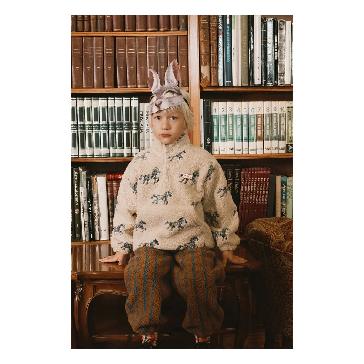 Tinycottons - Horse Patterned Sherpa Style Zippered Sweatshirt | Cream