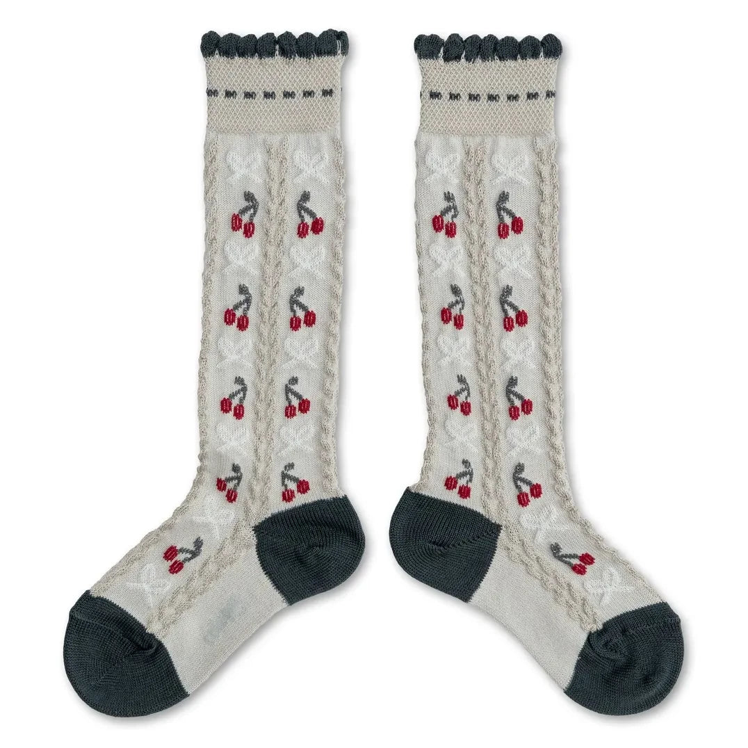 Collégien - High Cherry Knotted Socks | Light Gray