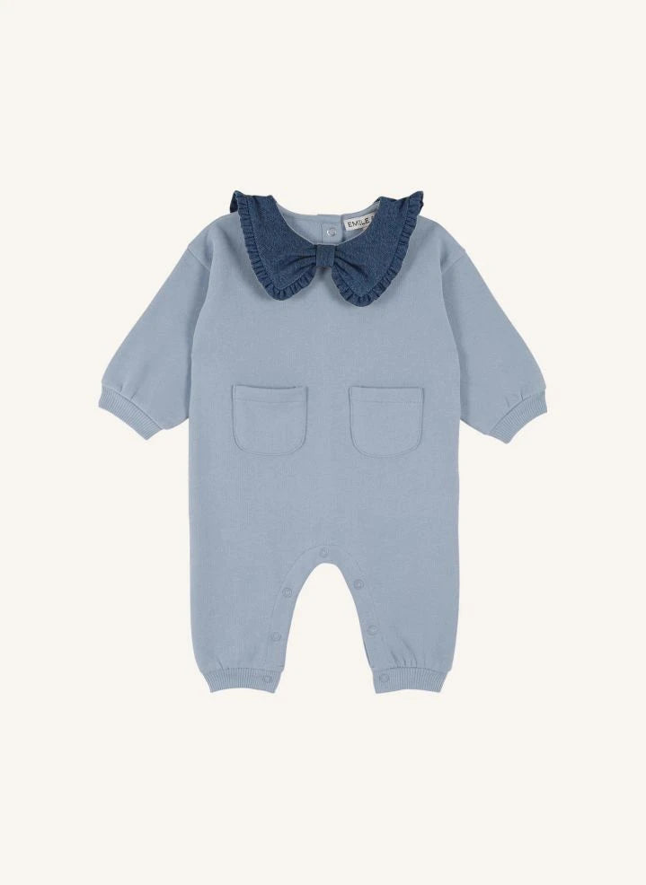 Emile et Ida - Organic Cotton Tie-Neck Romper | Blue