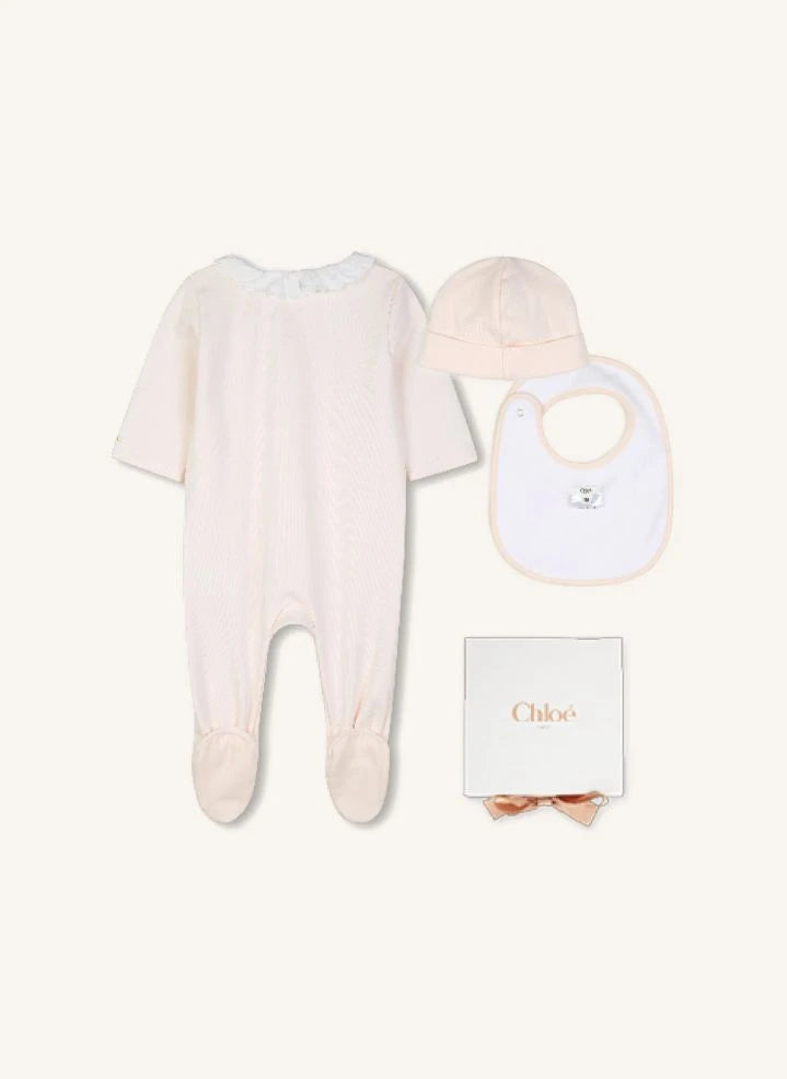 Chloé - Organic Cotton Embroidered Pajama, Hat and Bib Set | Lychee Pink
