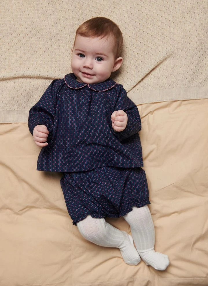 Copenhagen Colors - Organic Cotton Floral Blouse and Romper Shorts Set | Navy