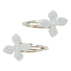 Tartine et Chocolat - Glittery Flower 2-Piece Hair Clip Set | Silver