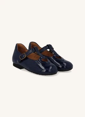 Angulus - Mary Jane T-Strap Heart-Cut Patent Leather Flats | Navy