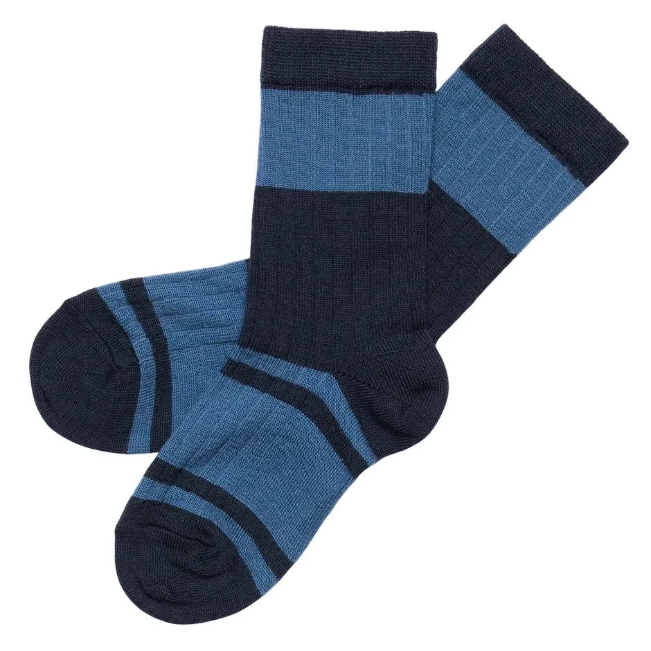 FUB - 2 Pair Color Block Striped Wool Sock Set | Navy