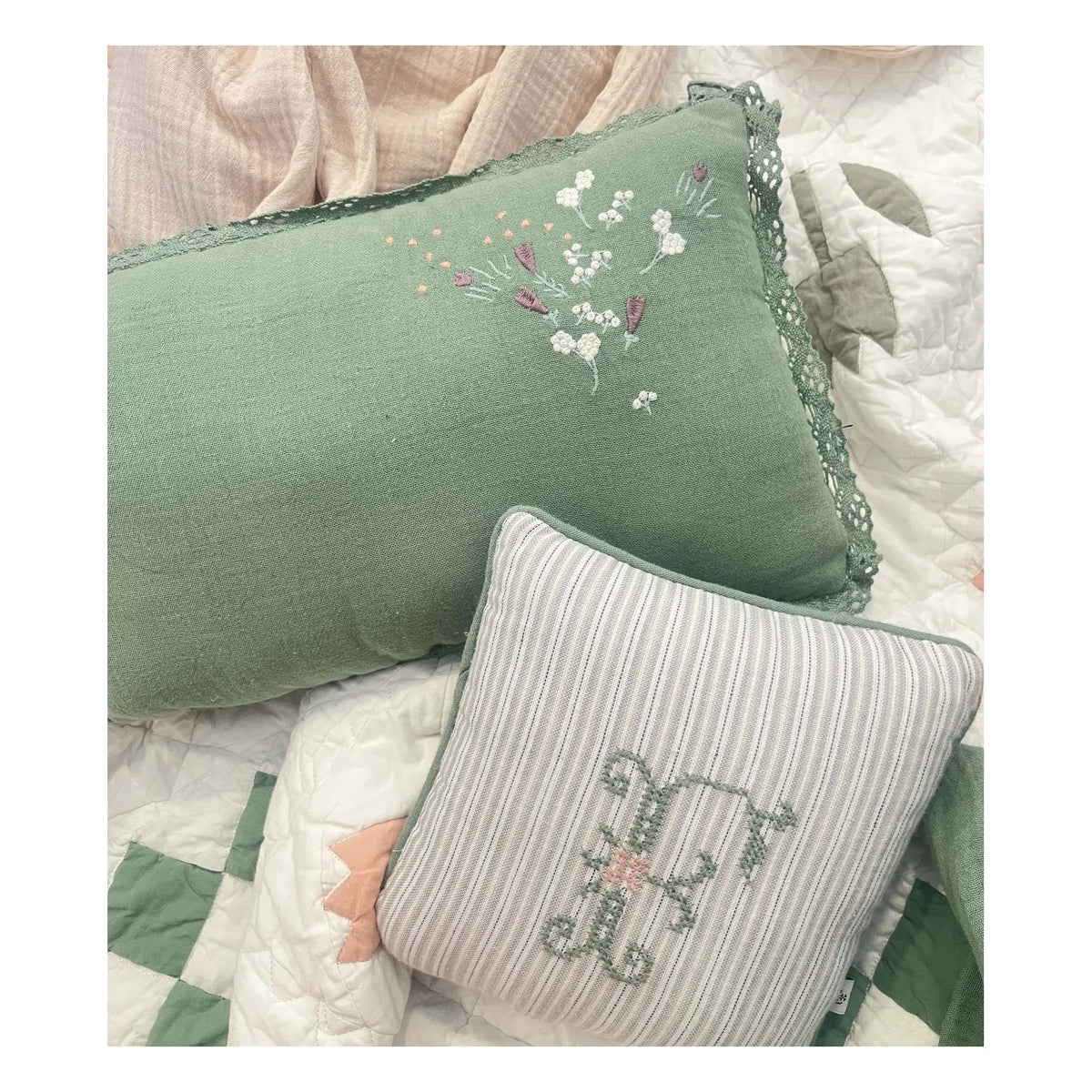 Editions Aimable - Fawn Clovis cushion | Grey Striped Poplin