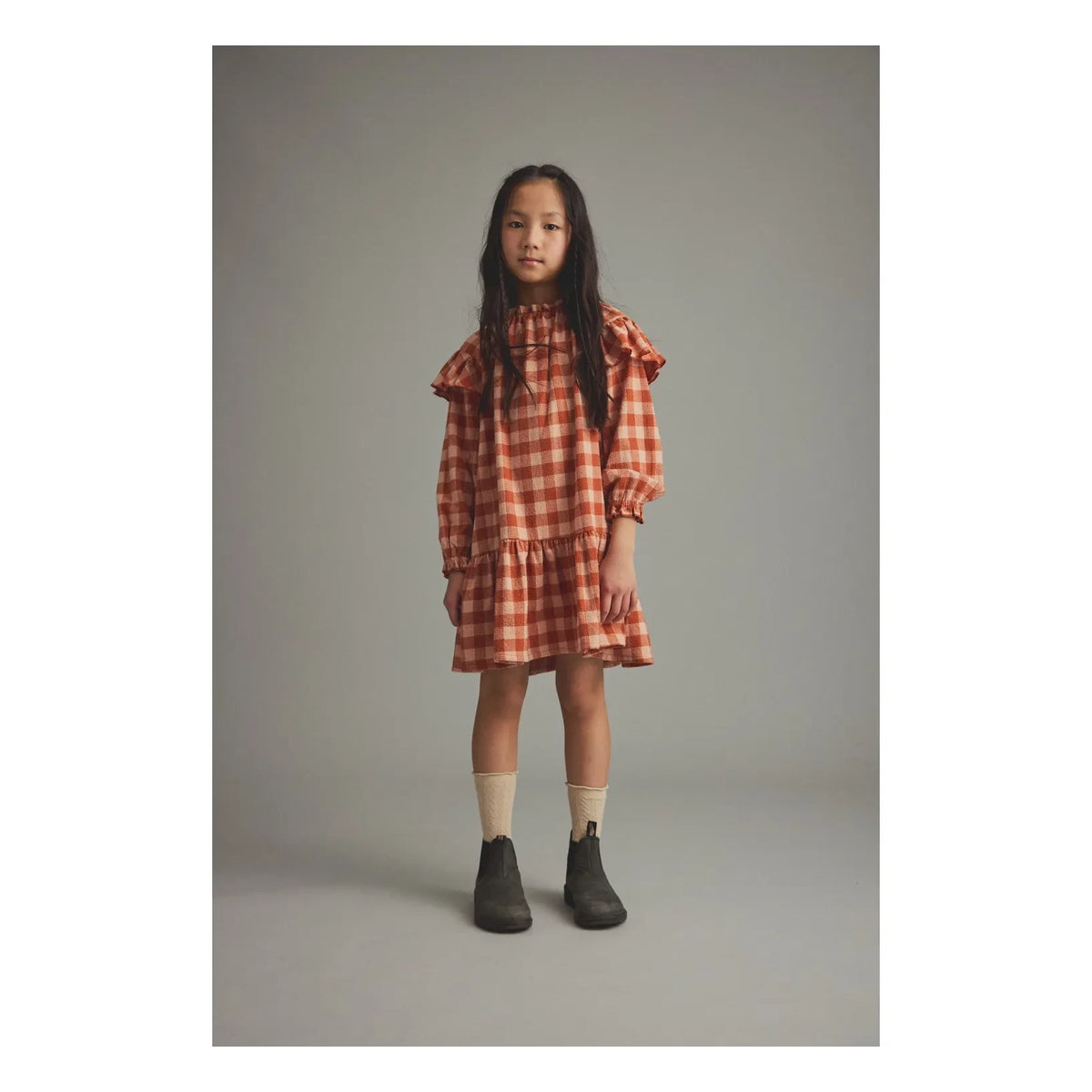 Cozmo - Malta Checked Dress | Brick Red