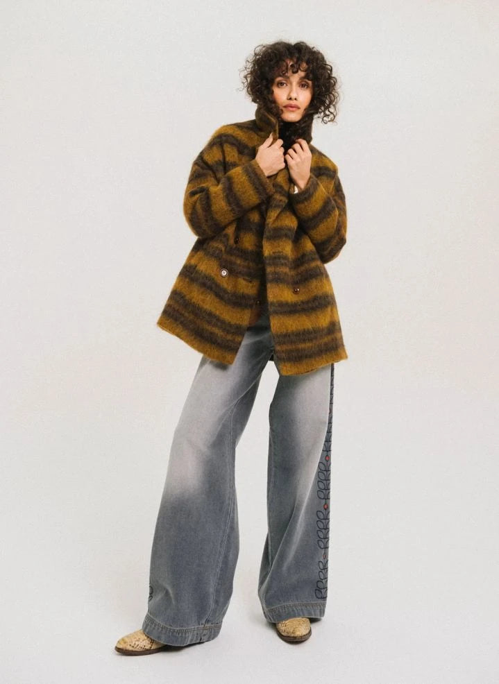 Tinsels - Bastille Striped Coat | Mustard
